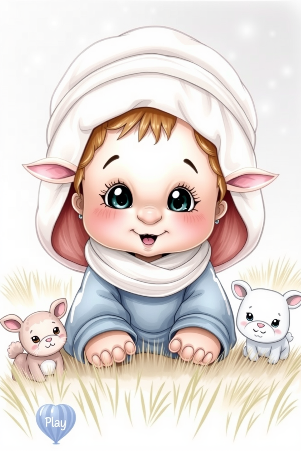 Cute Baby Moses with Peeking Animals Drawing