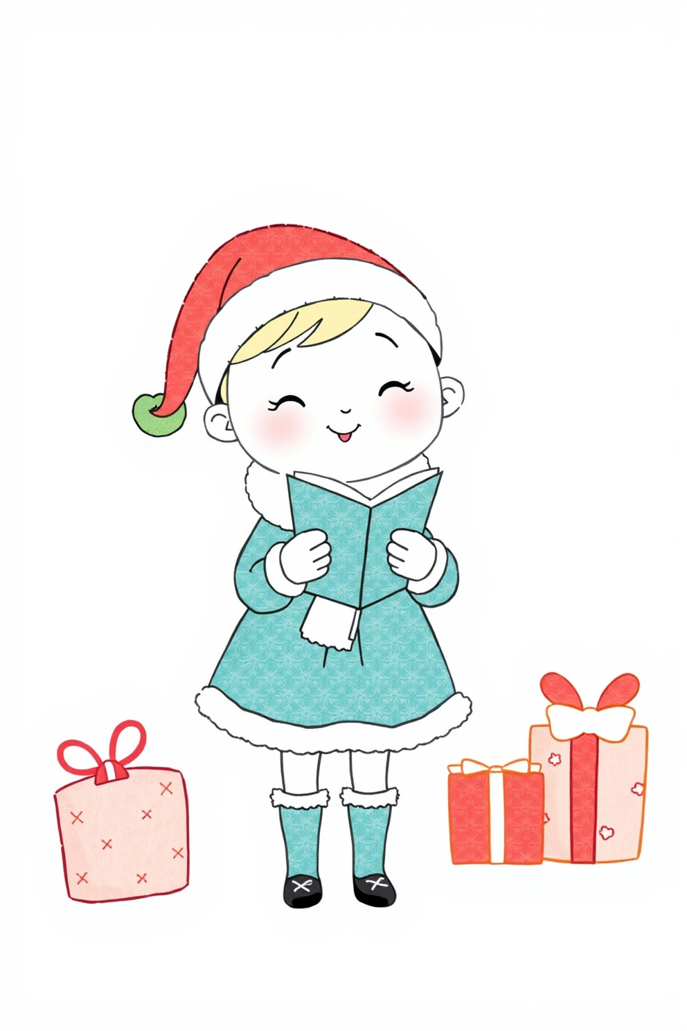 Cute Christmas Caroler Drawing