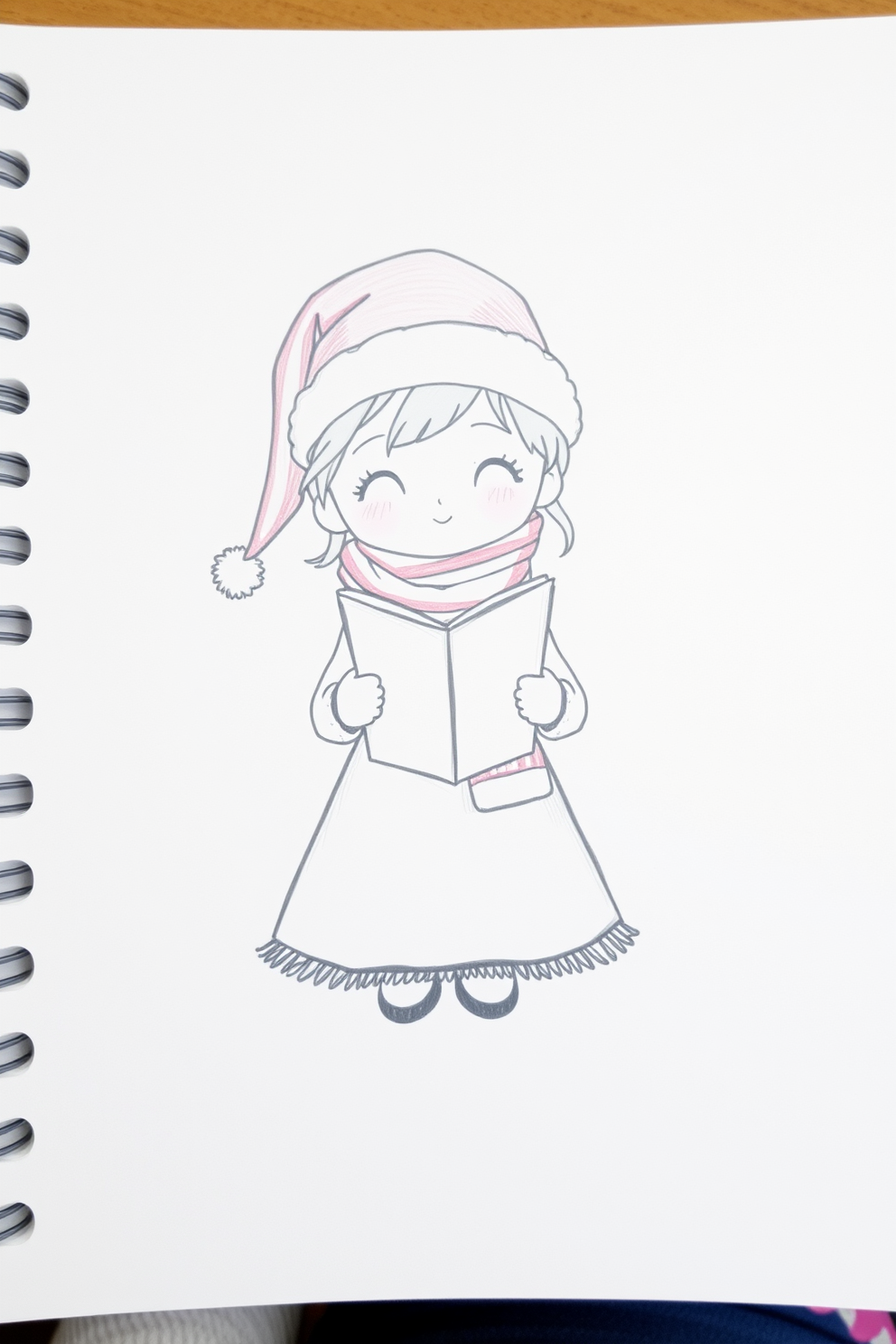 Cute Christmas Caroler Sketch Drawing