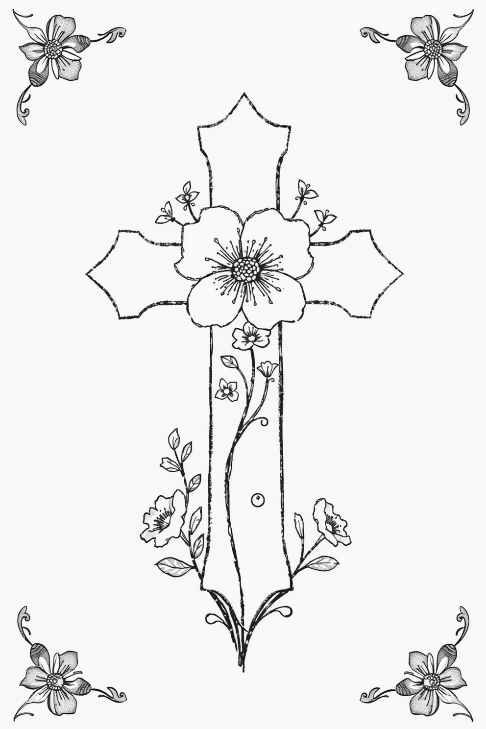 Cute Cross Drawing with Flowers