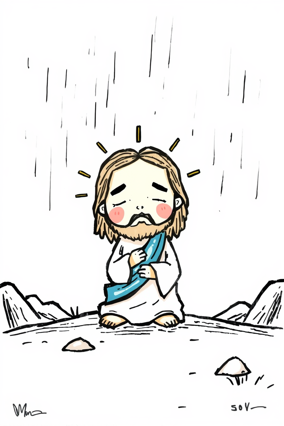 Cute Jesus Calms the Storm Doodle