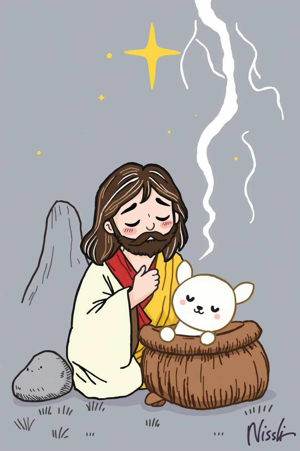 Cute Jesus Calms the Storm Drawing
