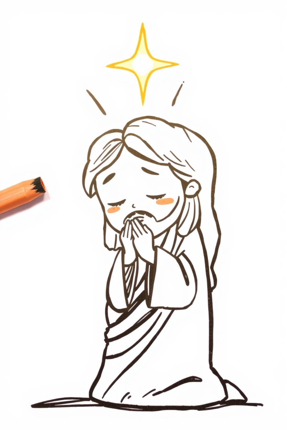 Cute Jesus Praying Doodle Drawing