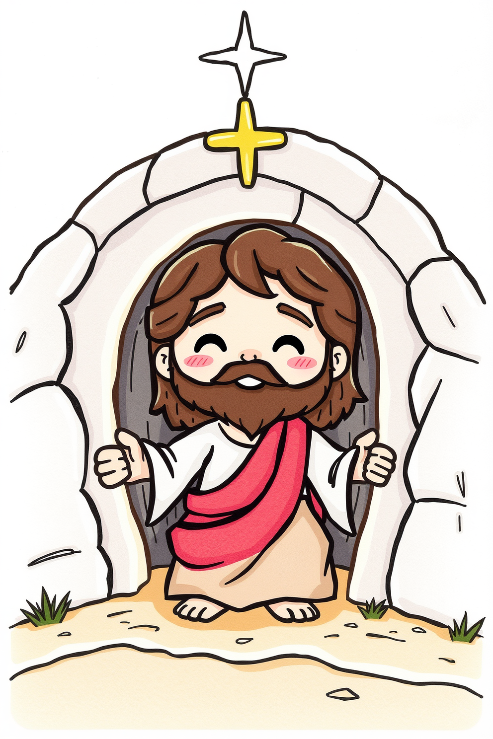 Cute Jesus Tomb Character Drawing