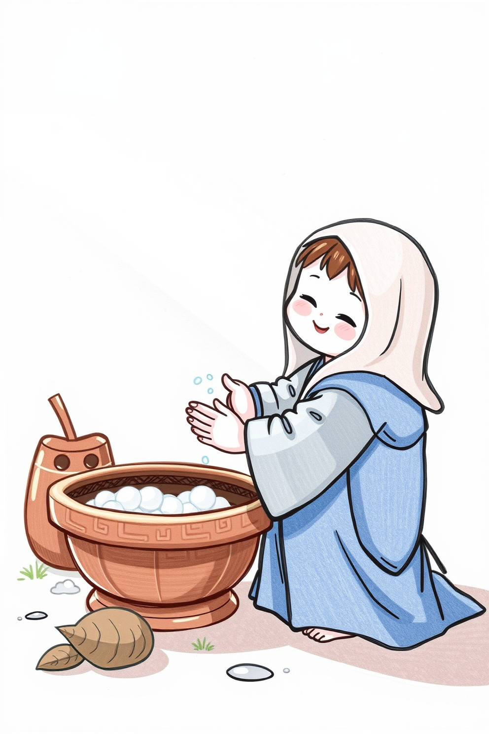 Cute Jesus Washing Feet Drawing