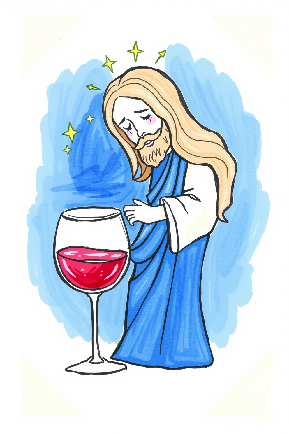 Cute Jesus Water into Wine Drawing