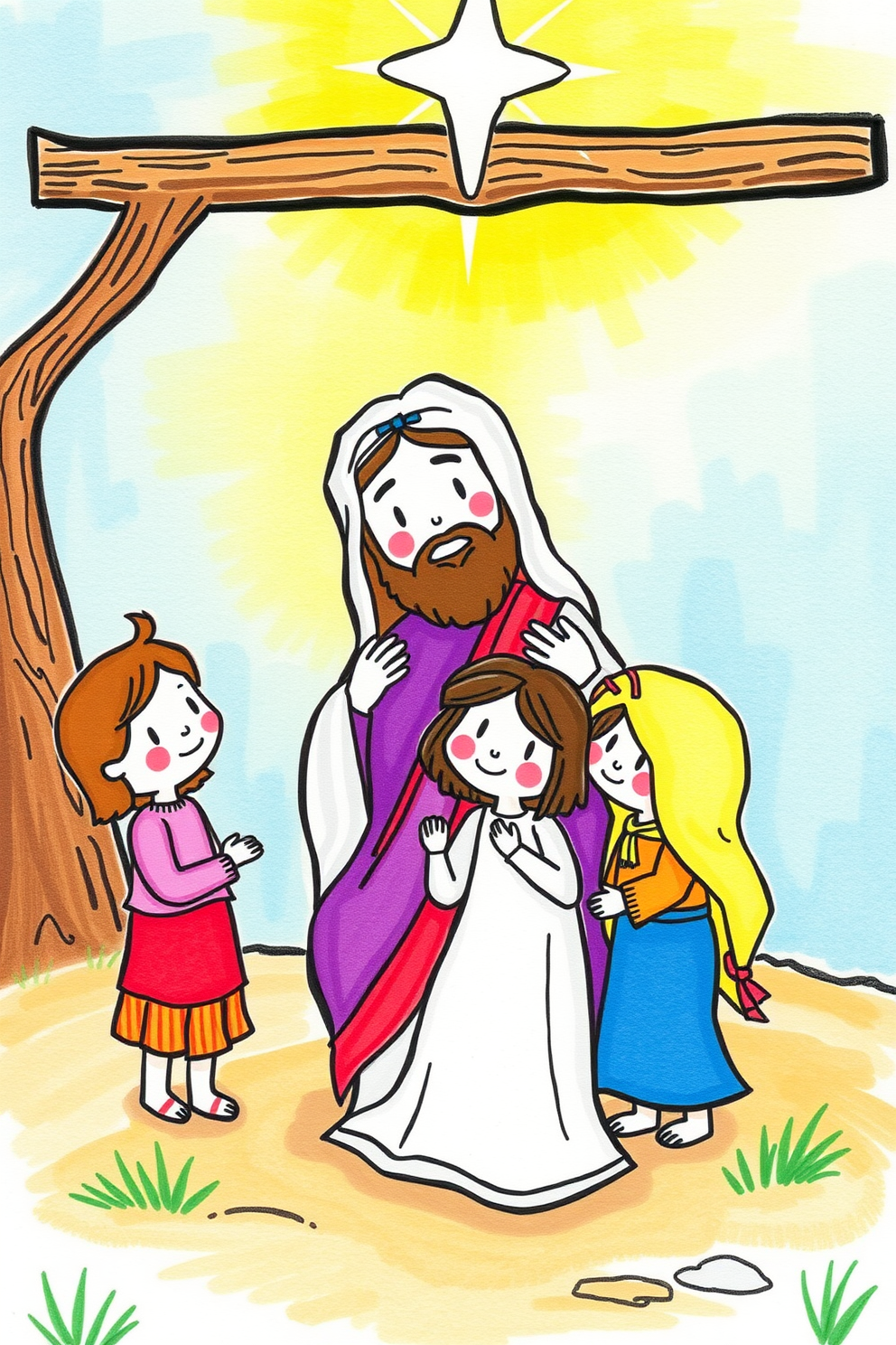 Cute Jesus with Children Drawing
