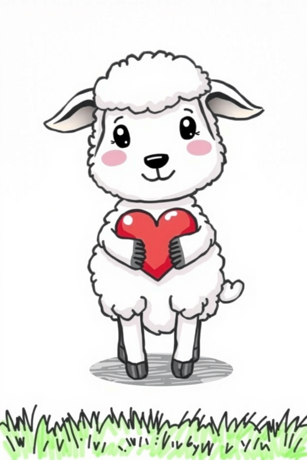 Cute Lost Sheep with a Heart Drawing