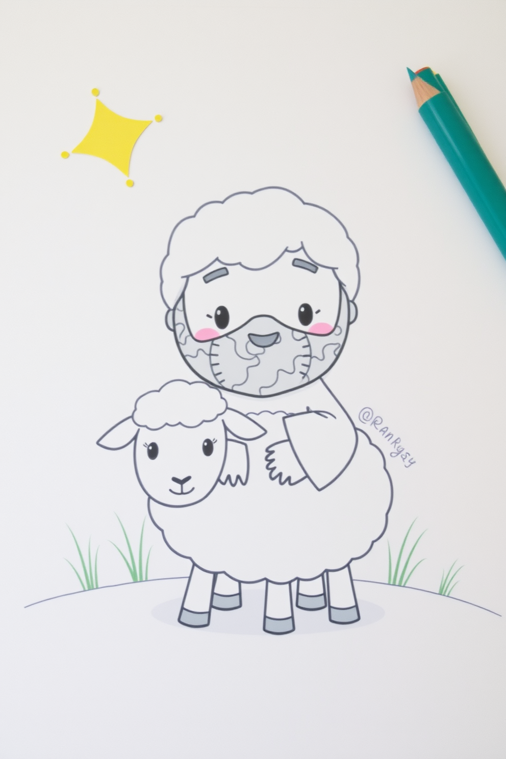 Cute Moses with Sheep Drawing