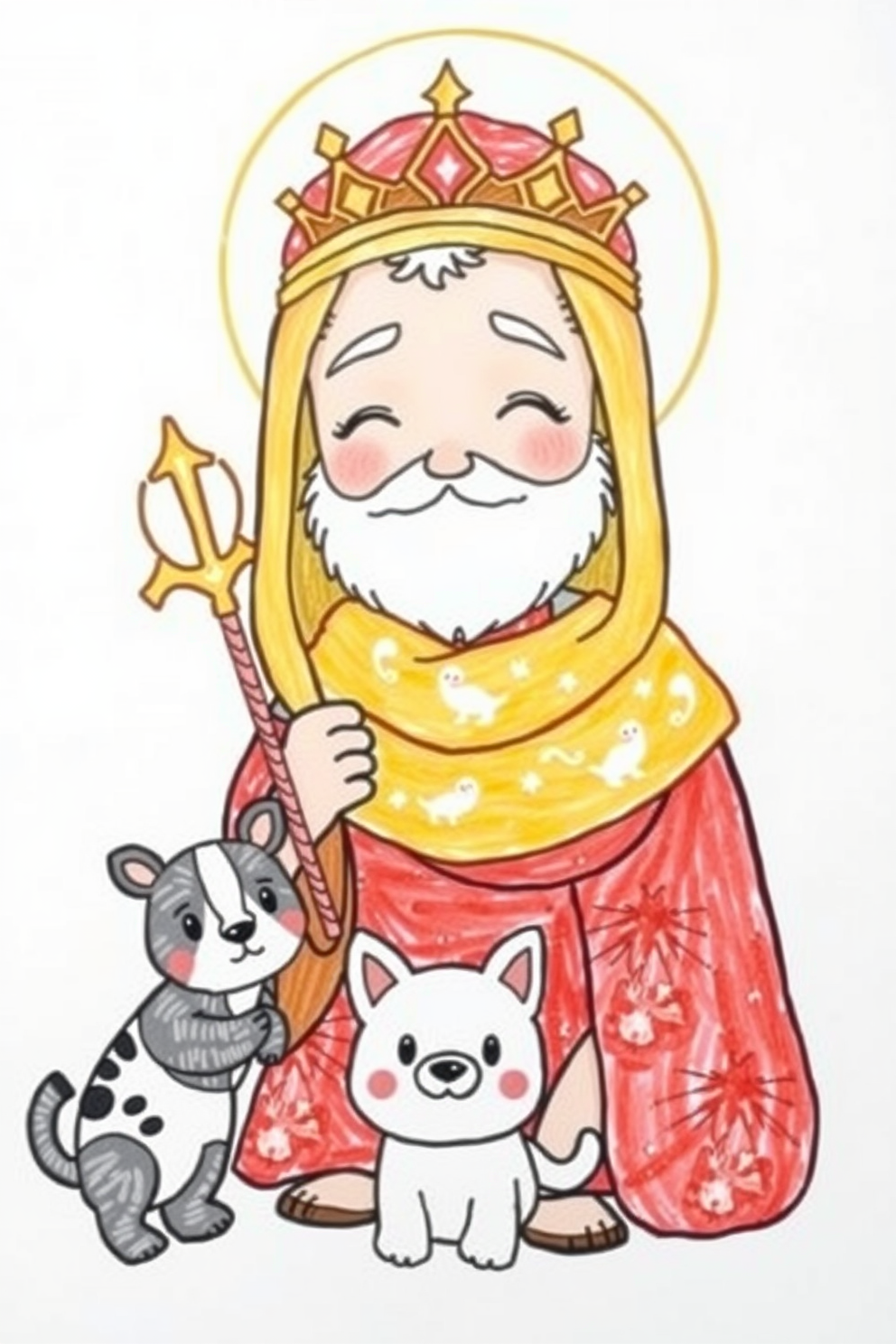 Cute Saint with Animals Drawing