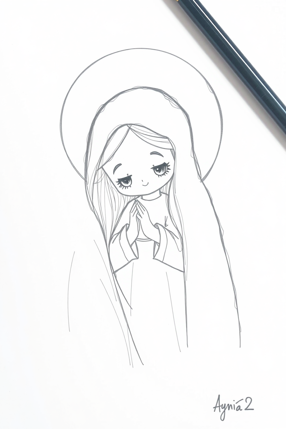 Cute Virgin Mary sketch drawing