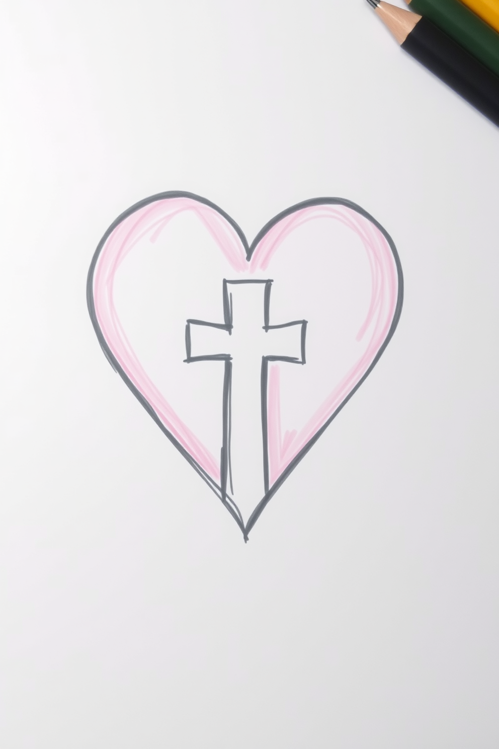 Cute heart with a cross drawing
