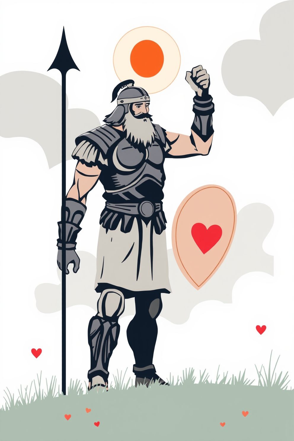 David and Goliath Minimalist Drawing with Hearts