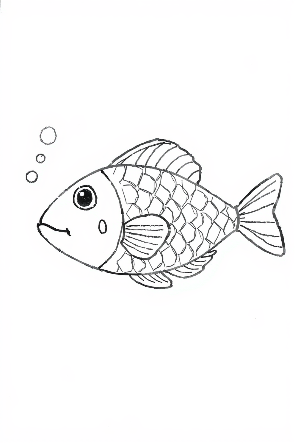 Doodle Ichthys with Fish and Bubbles Drawing