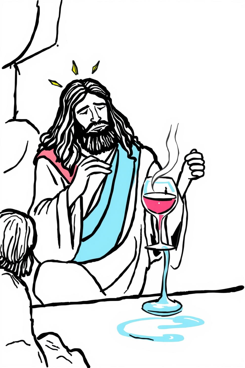 Doodle Jesus Turns Water into Wine Drawing