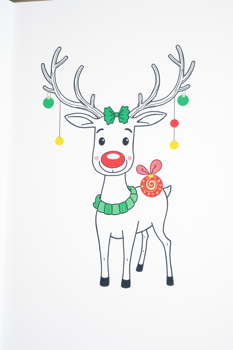 Doodle Reindeer Drawing with Christmas Ornaments