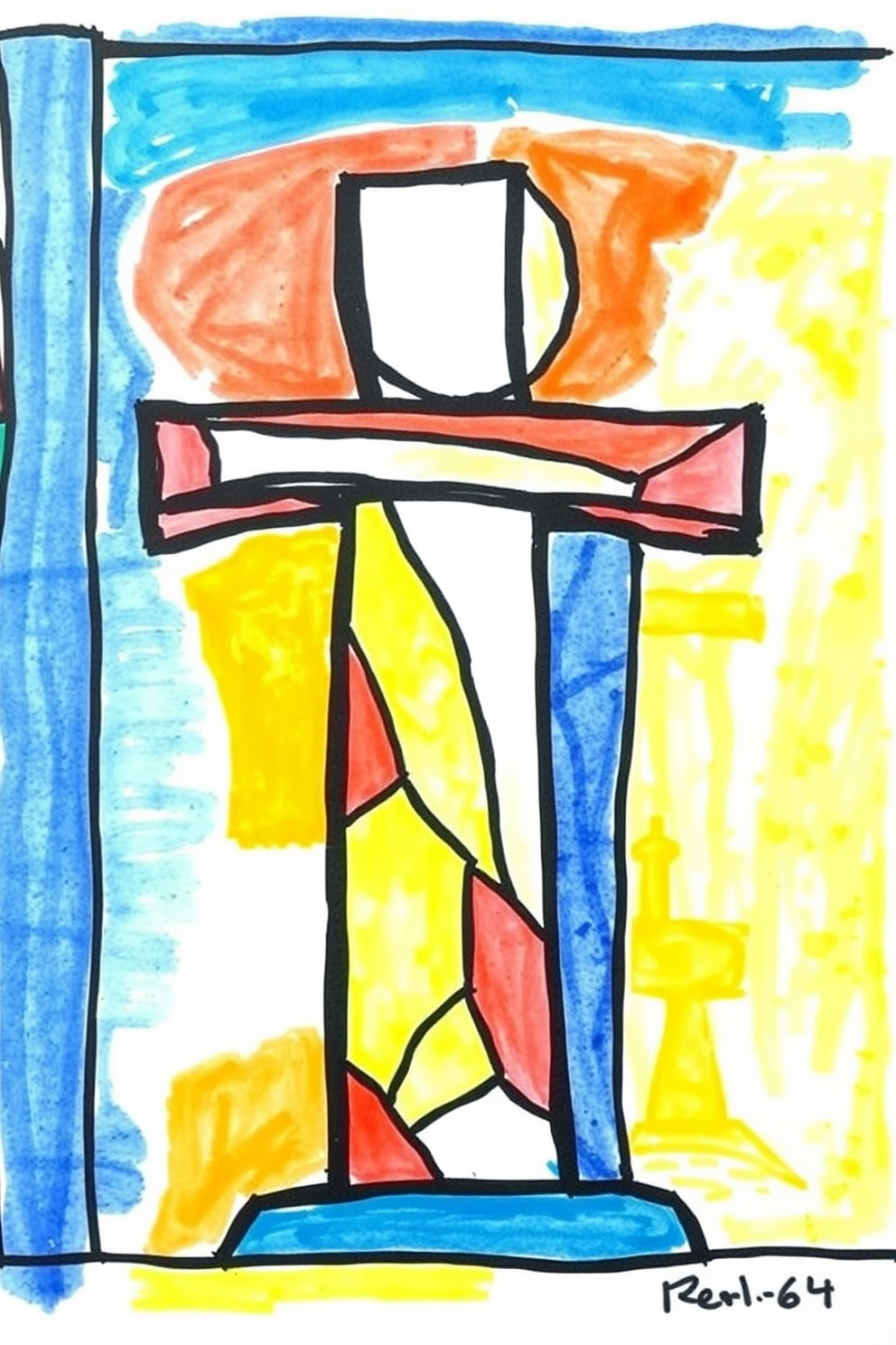 Doodle Stained Glass Cross Drawing