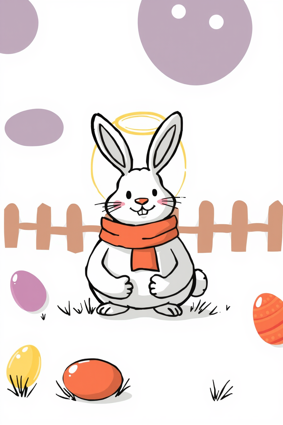 Doodle Style Easter Bunny with Halo Drawing
