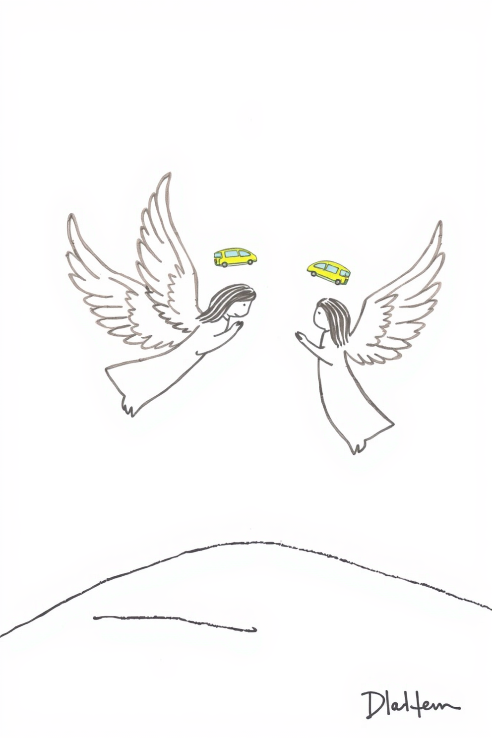 Doodle of Angels in Winter Skies Drawing