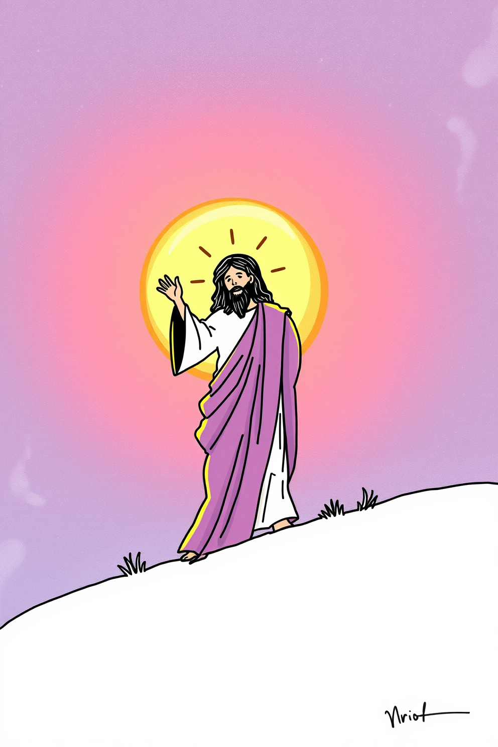 Doodle of Jesus, the Light of the World in a Sunset