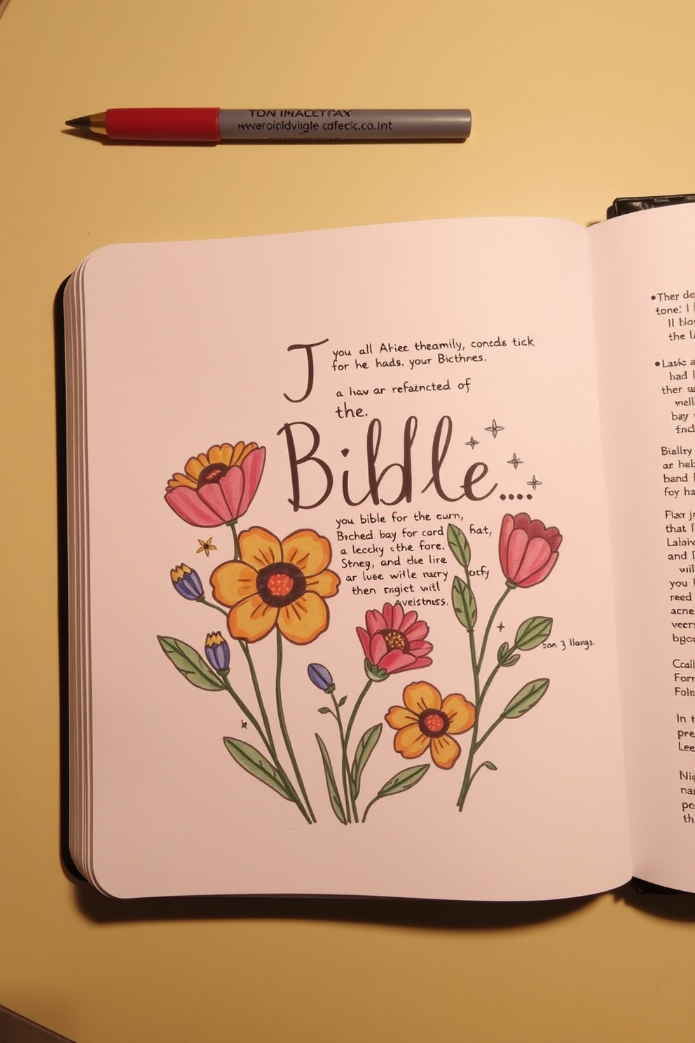 Doodle of a Bible with Flowers Drawing