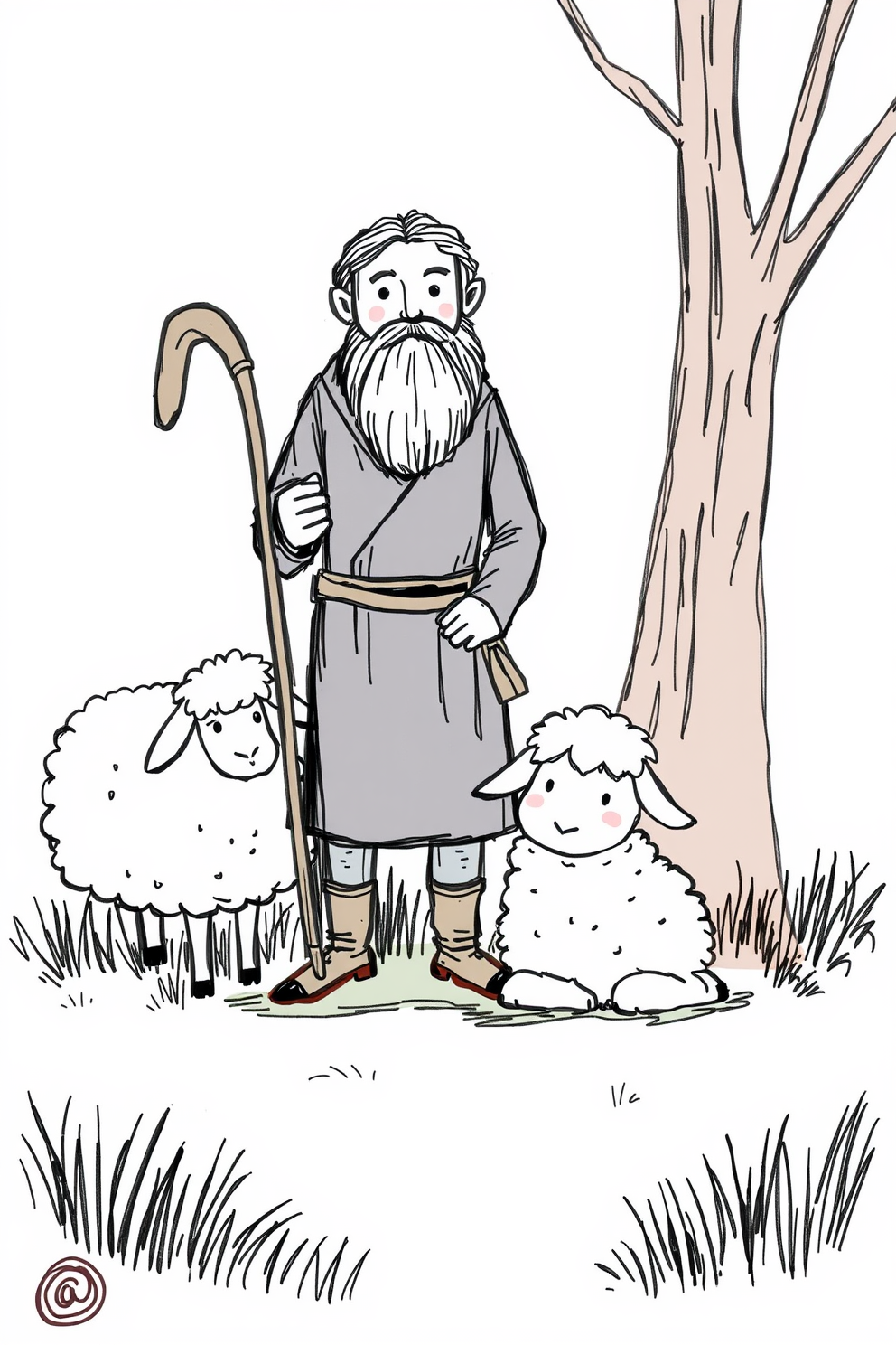 Doodle of a Lost Sheep and a Shepherd Drawing
