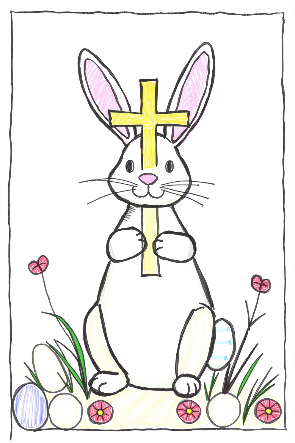 Easter Bunny with a Cross Drawing