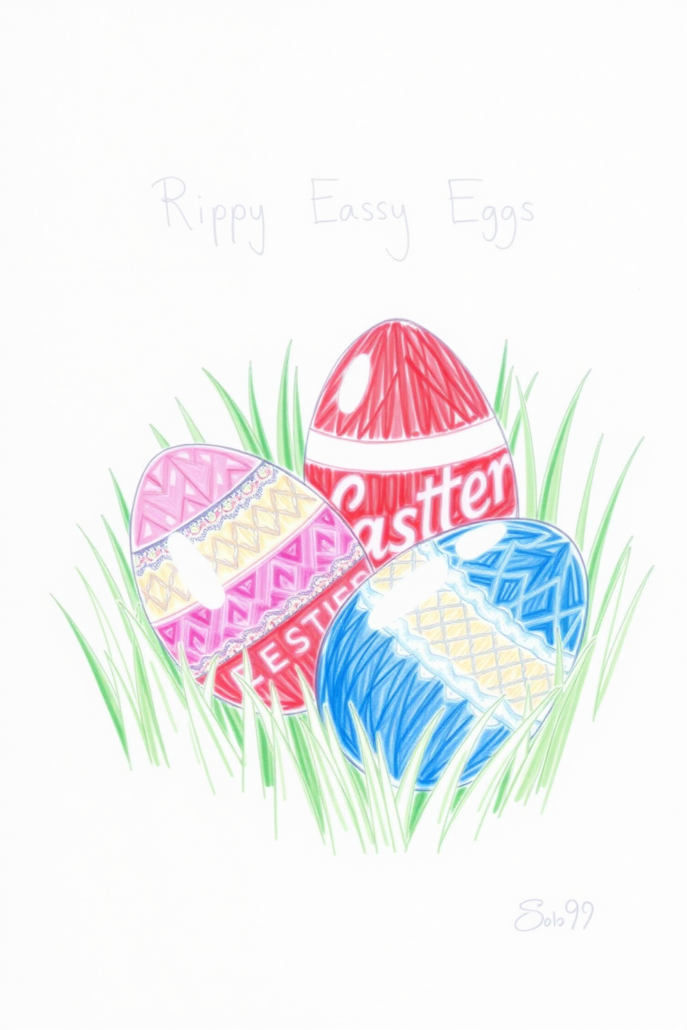 Easter Eggs on Grass Drawing