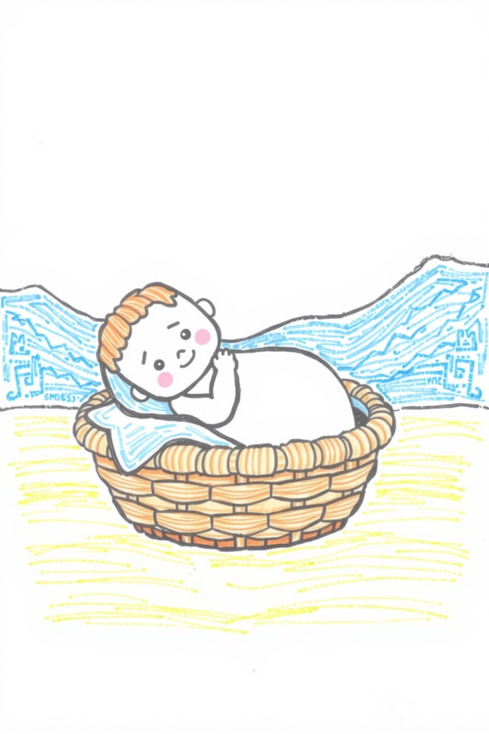 Easy Baby Moses in a Papyrus Basket Drawing