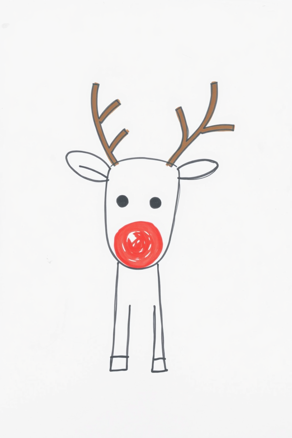 Easy Reindeer with a Red Nose Drawing