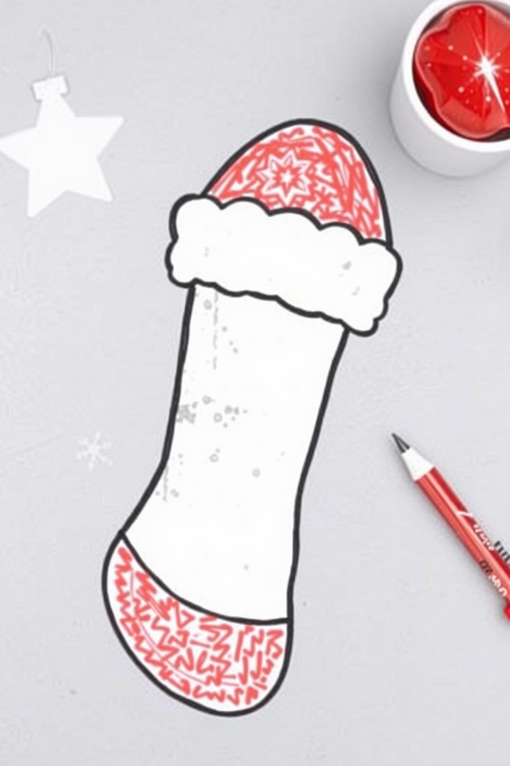 Easy Santa Hat on a Stocking Drawing