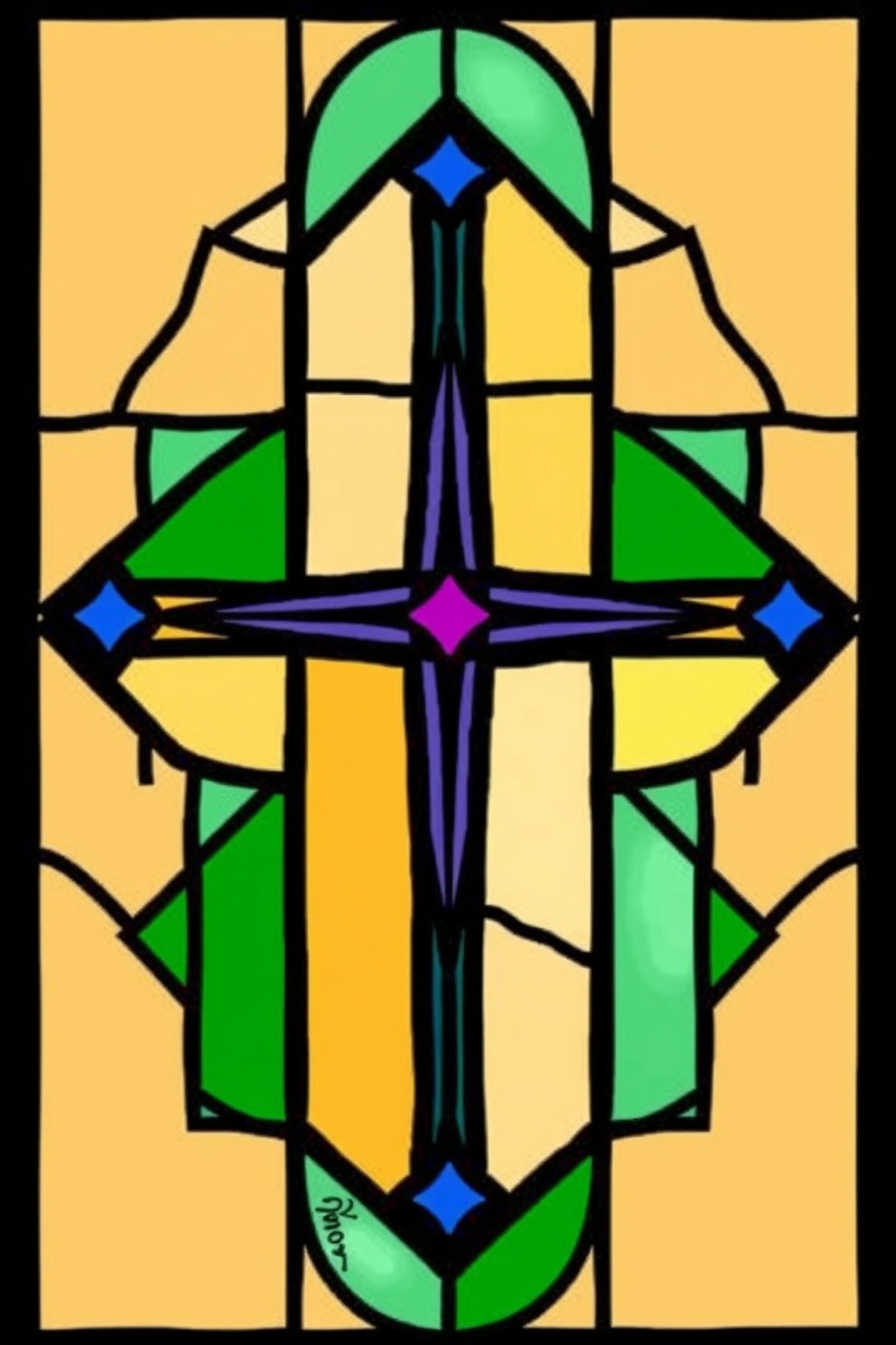 Easy Stained Glass Cross Drawing with Geometric Shapes