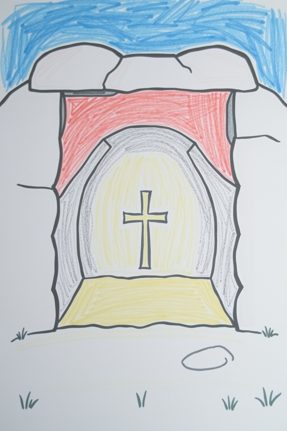 Empty Tomb with a Cross Drawing