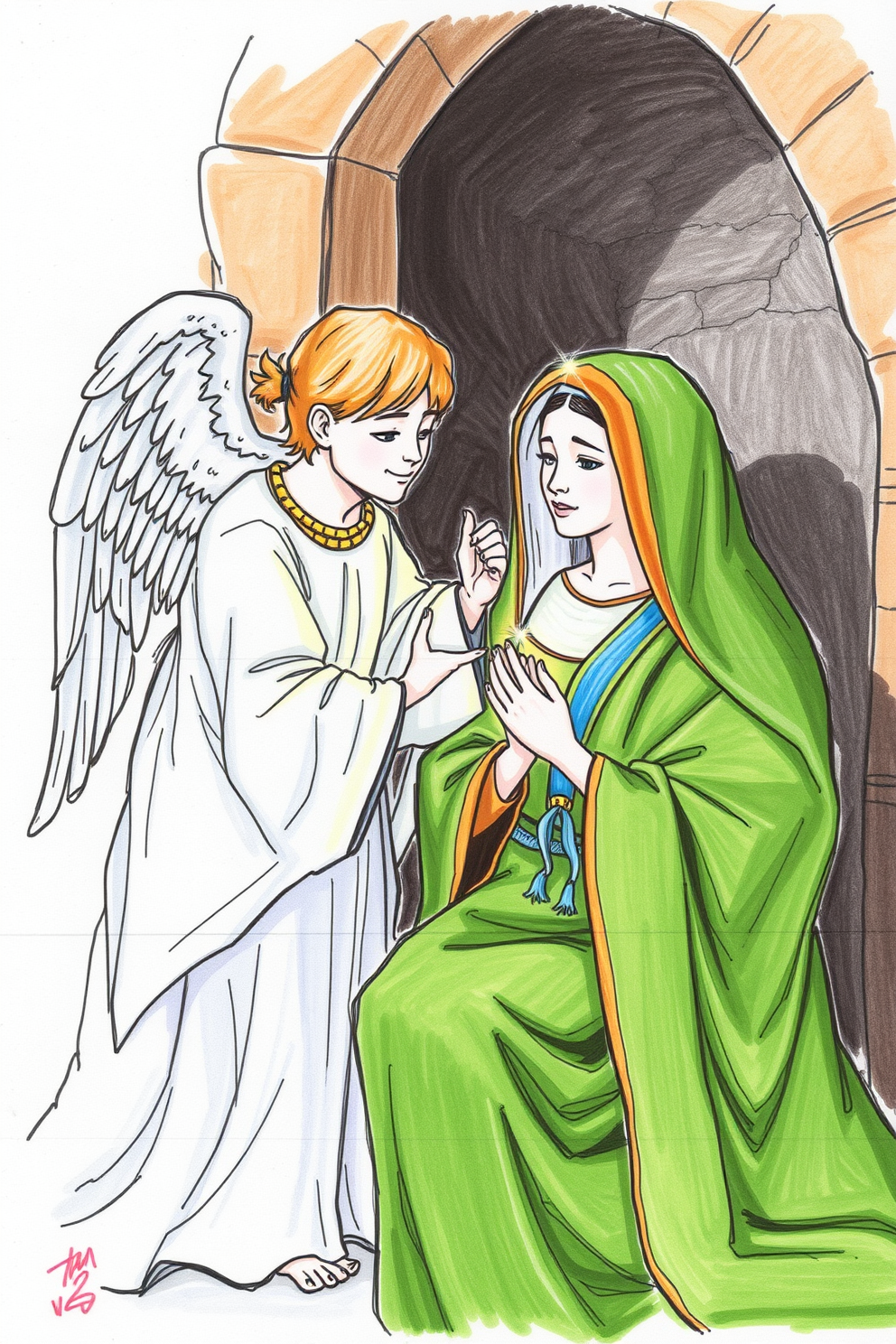 Gabriel Visits Mary - Colorful Sketch Drawing
