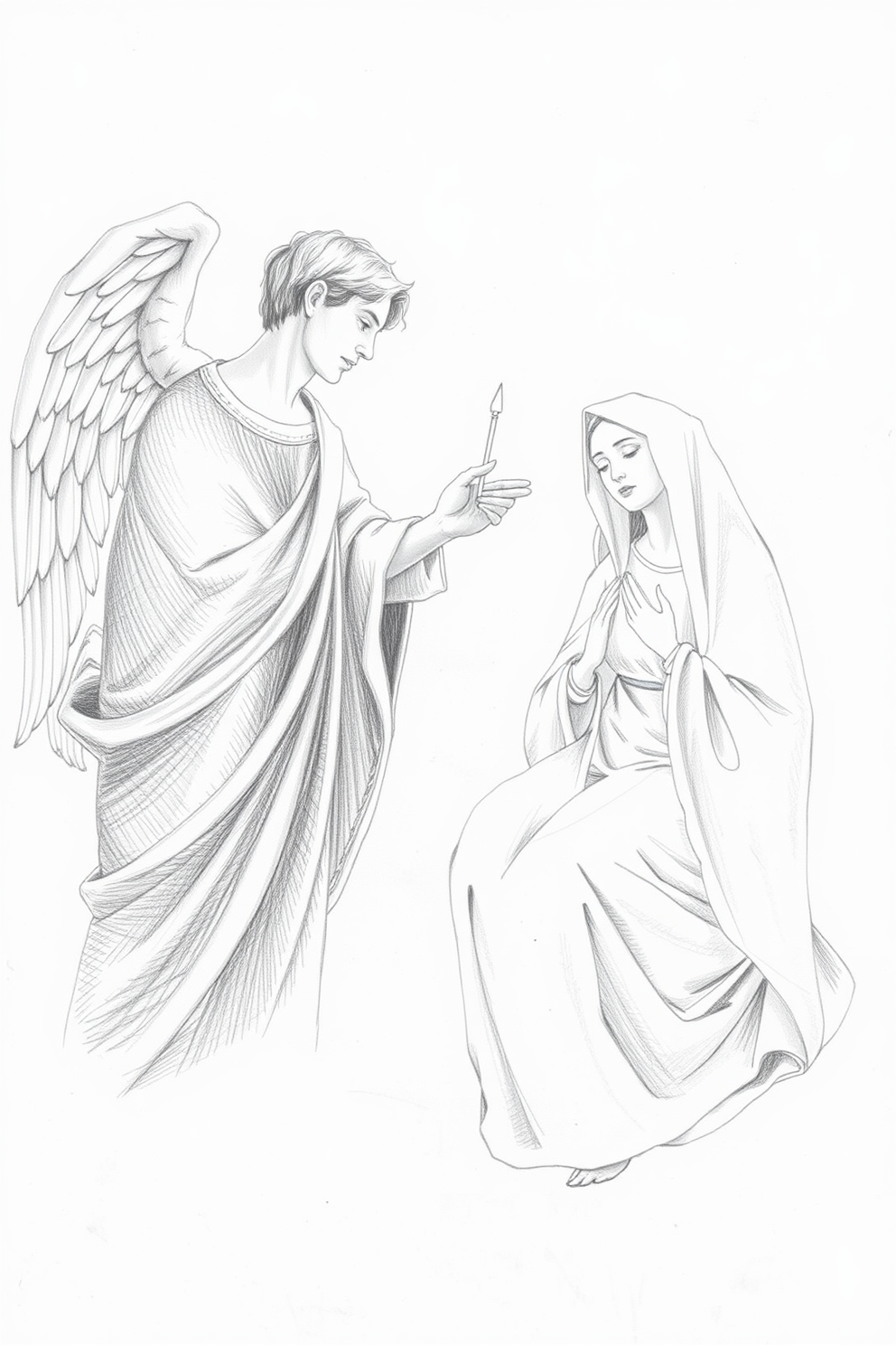 Gabriel Visits Mary Realistic Pencil Drawing