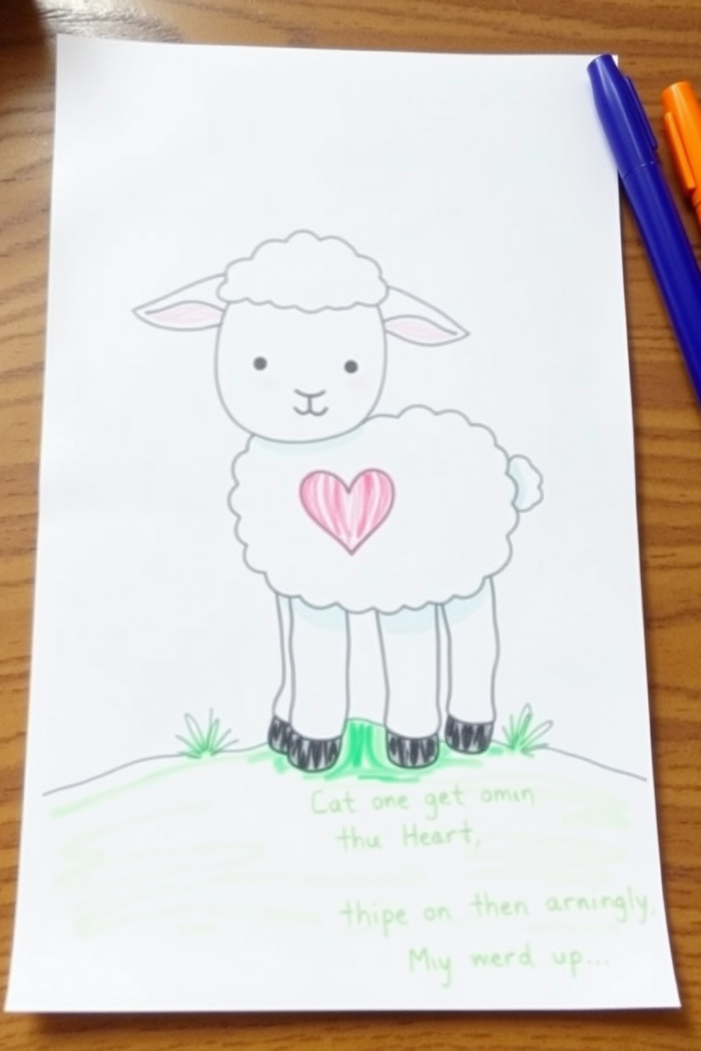 Gentle Lamb with a Heart Drawing