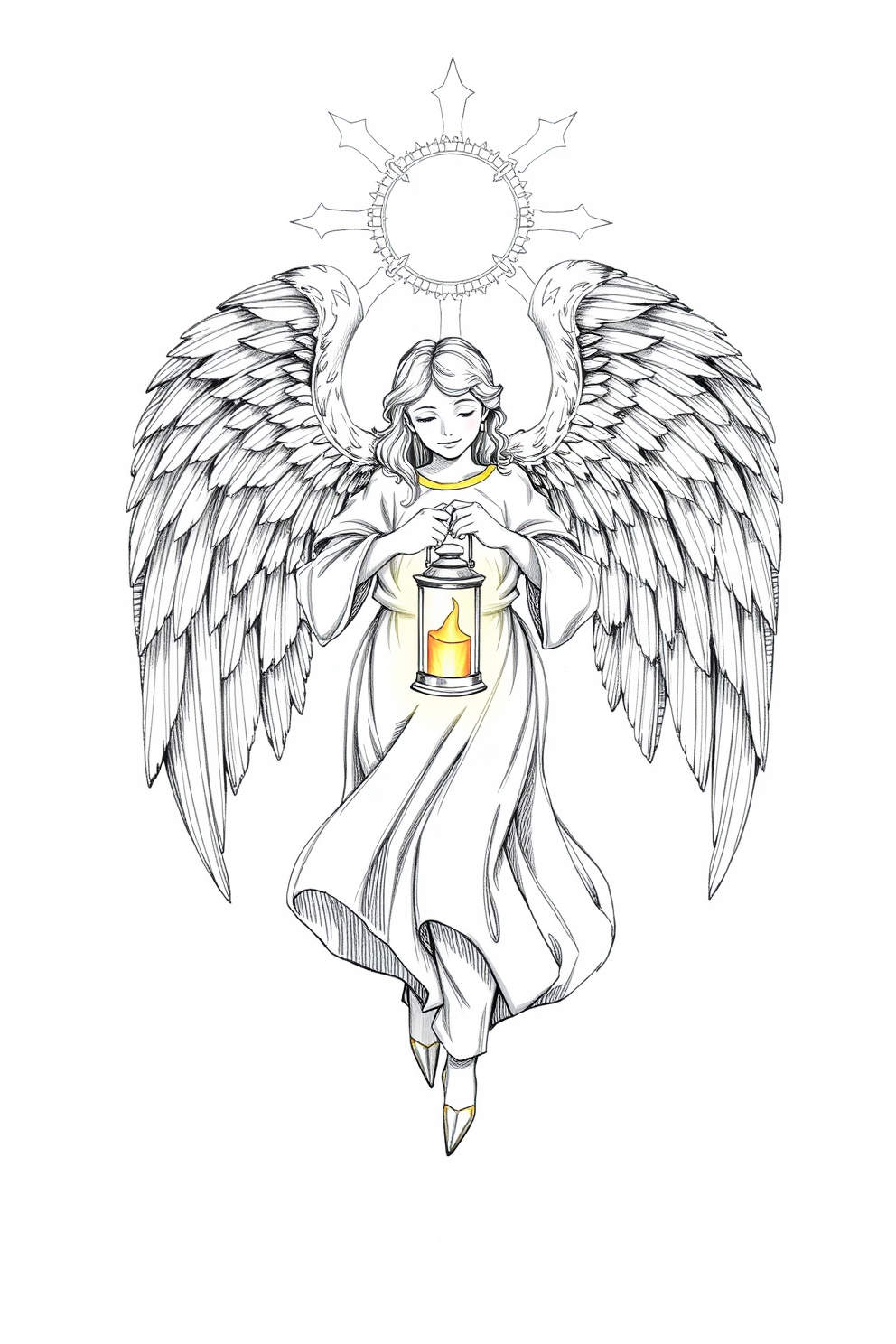 Guardian Angel Holding a Lantern Drawing