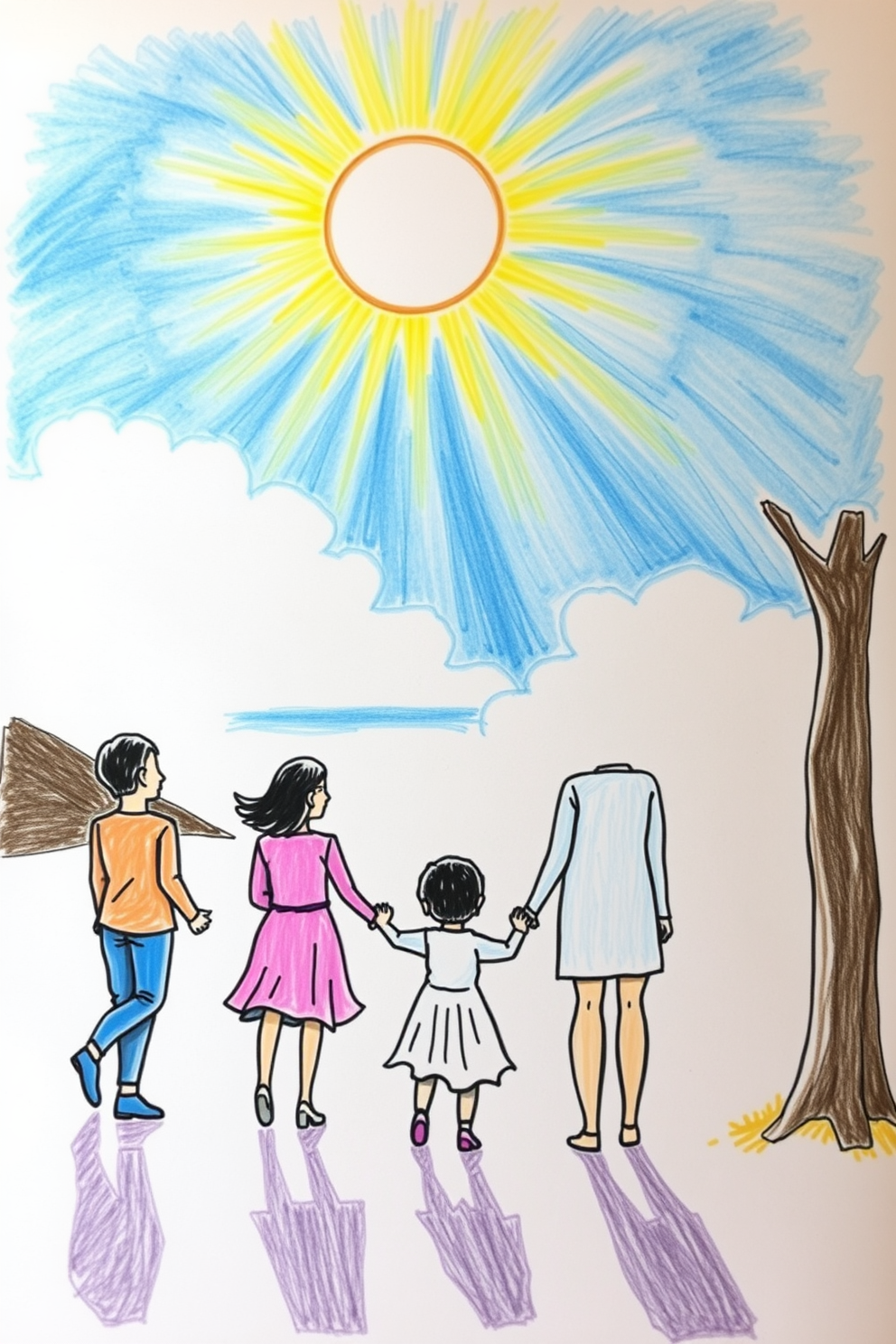 Honor drawing - vibrant sun shining over a family