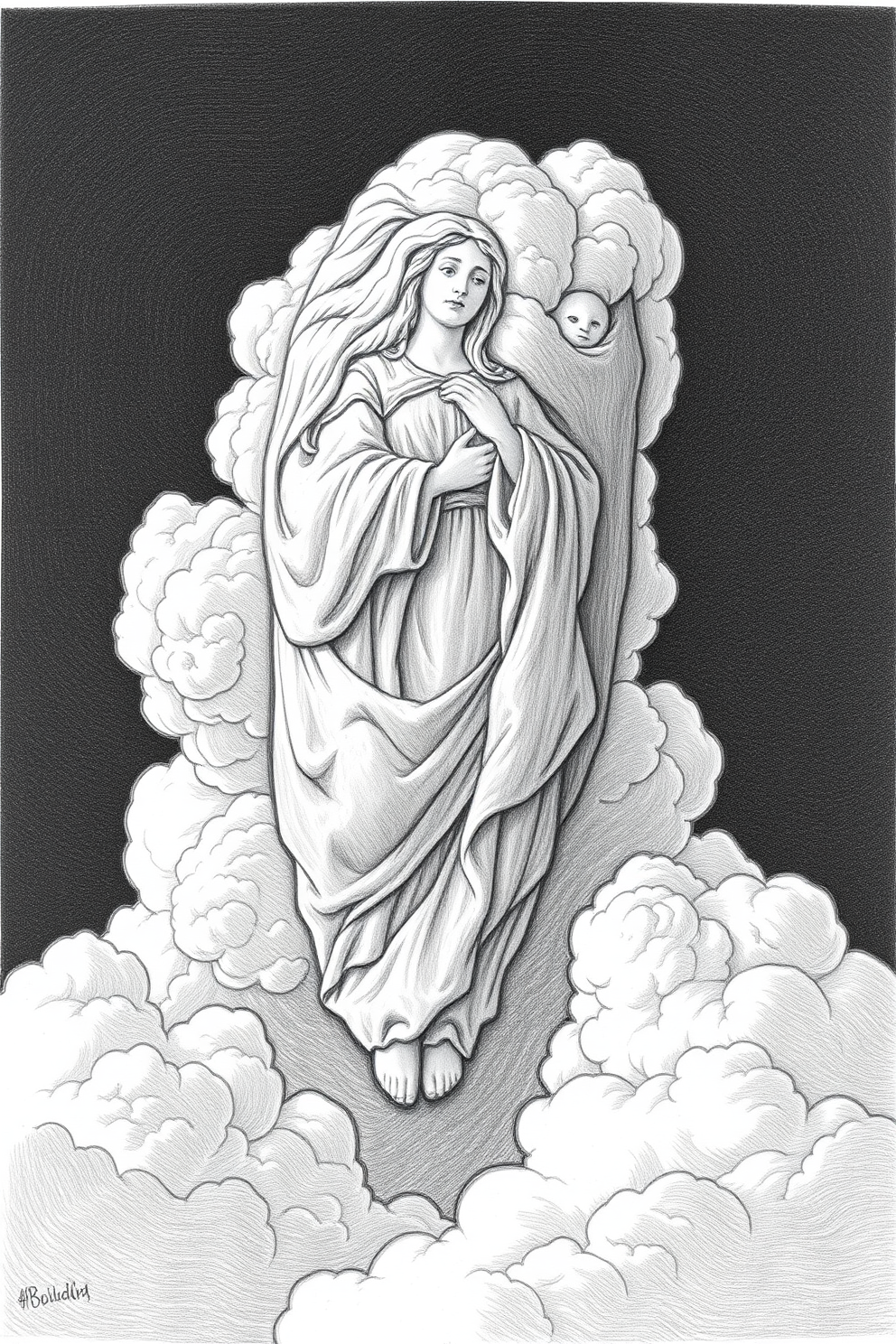 Immaculate Conception Object in the Clouds Drawing