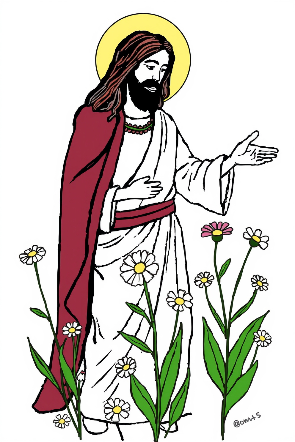Jesus Among Flowers Drawing
