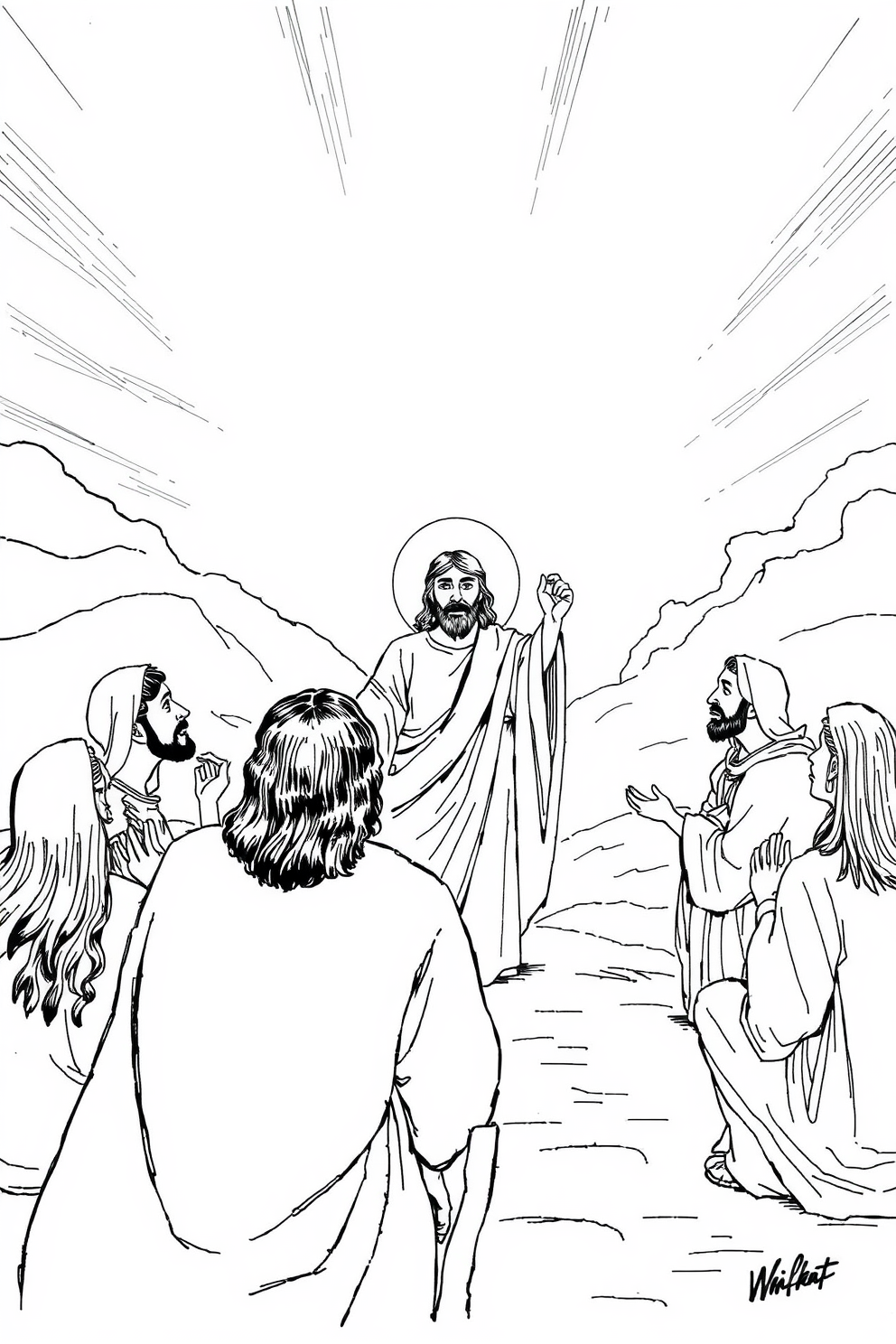 Jesus Appears to the Disciples Monoline Art Drawing