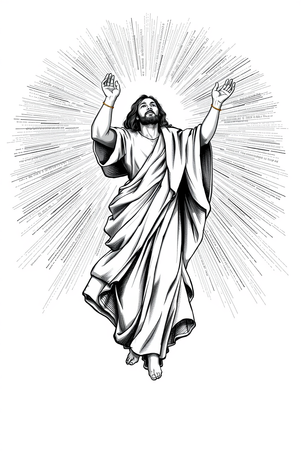 Jesus Ascension Black and White Drawing