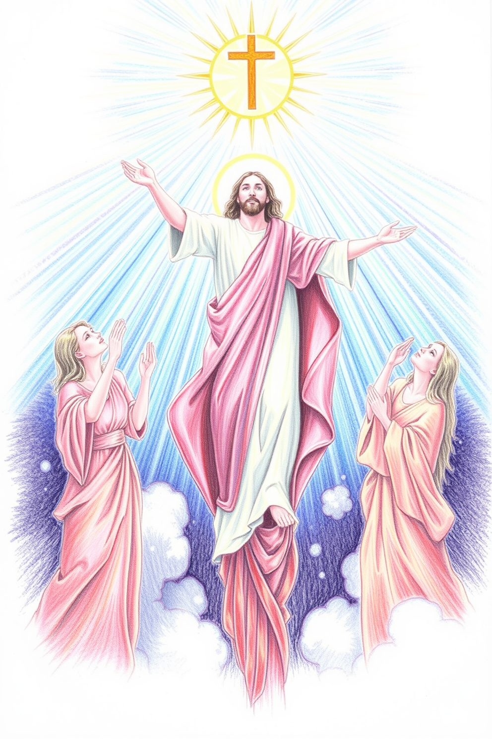 Jesus Ascension Color Pencil Drawing
