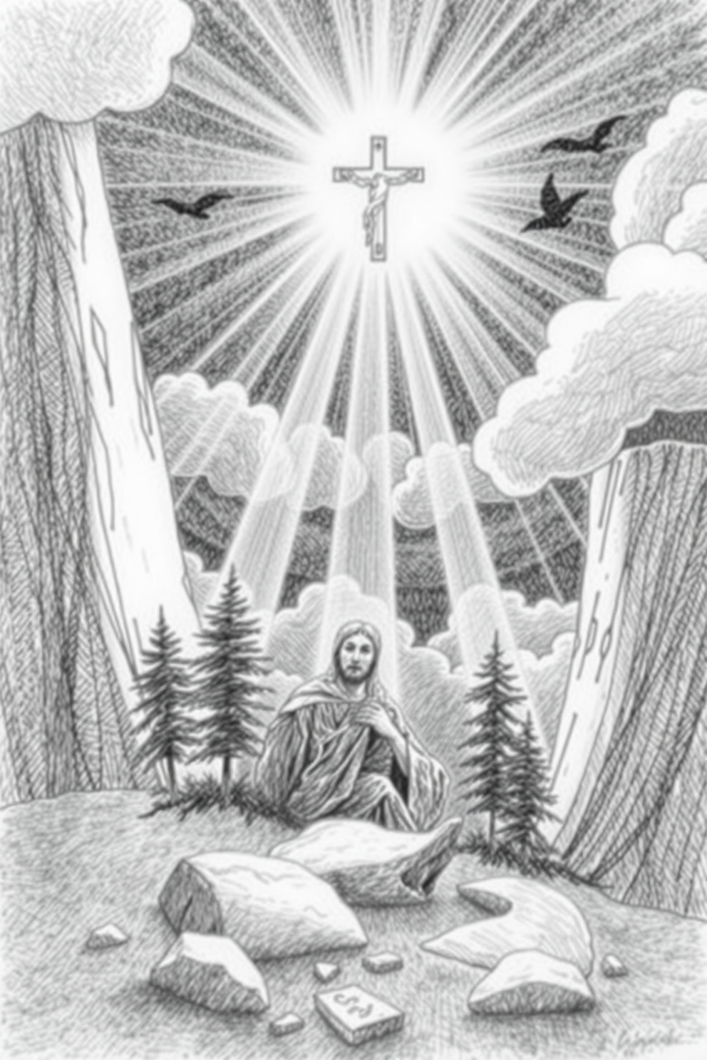 Jesus Ascension Objects in Nature Drawing