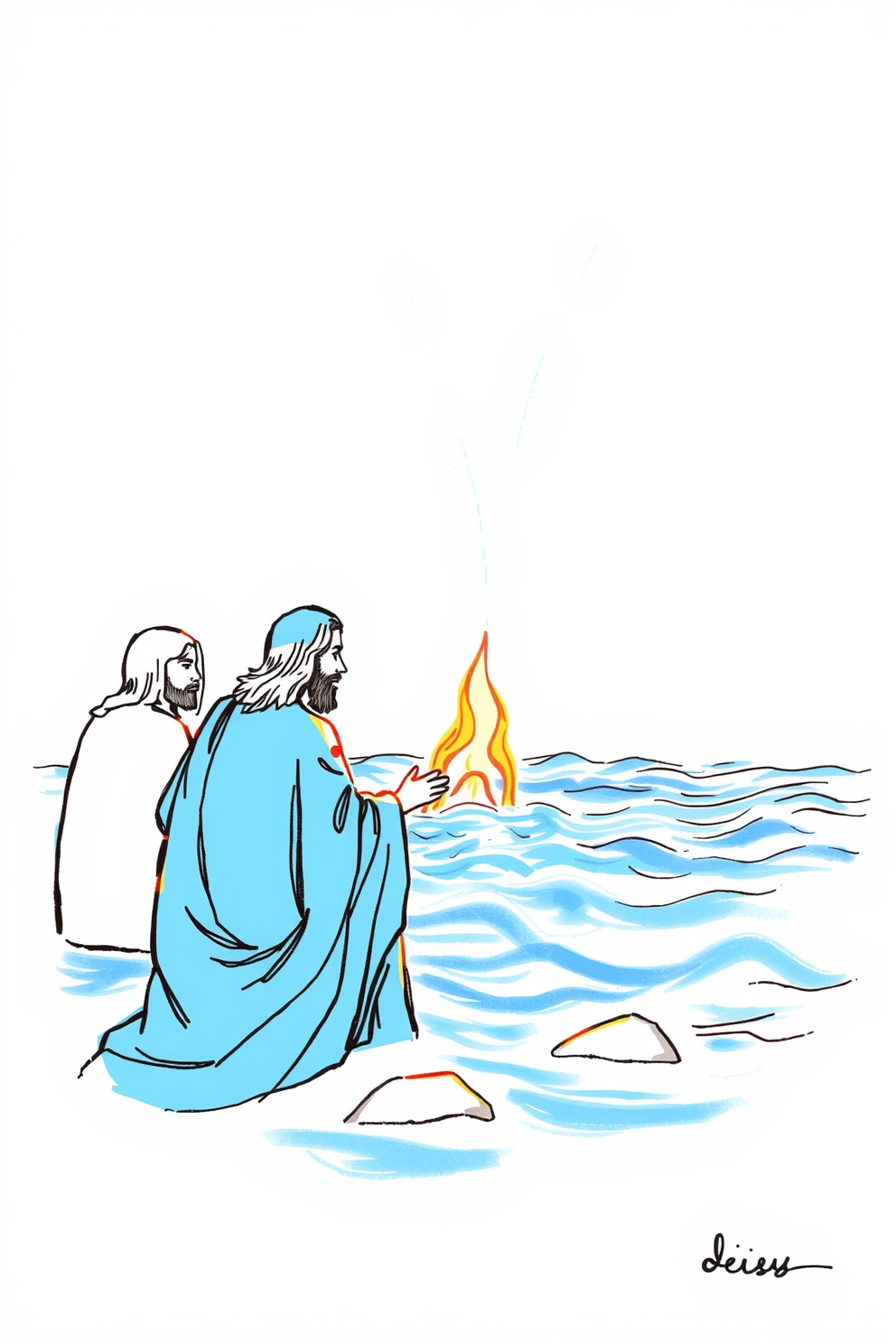 Jesus Calms the Storm with Disciples Drawing