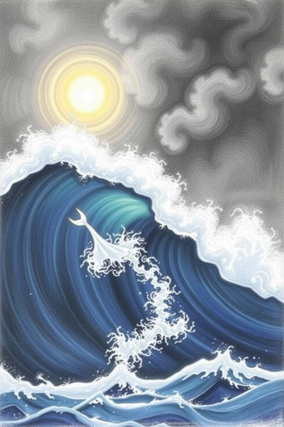 Jesus Calms the Storm with Waves Drawing