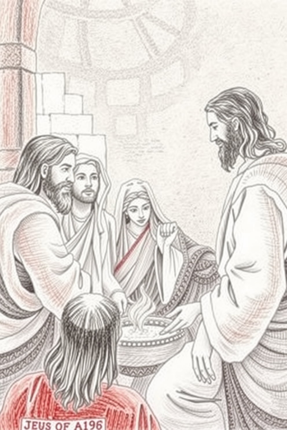 Jesus Cleanses the Temple Color Pencil Drawing