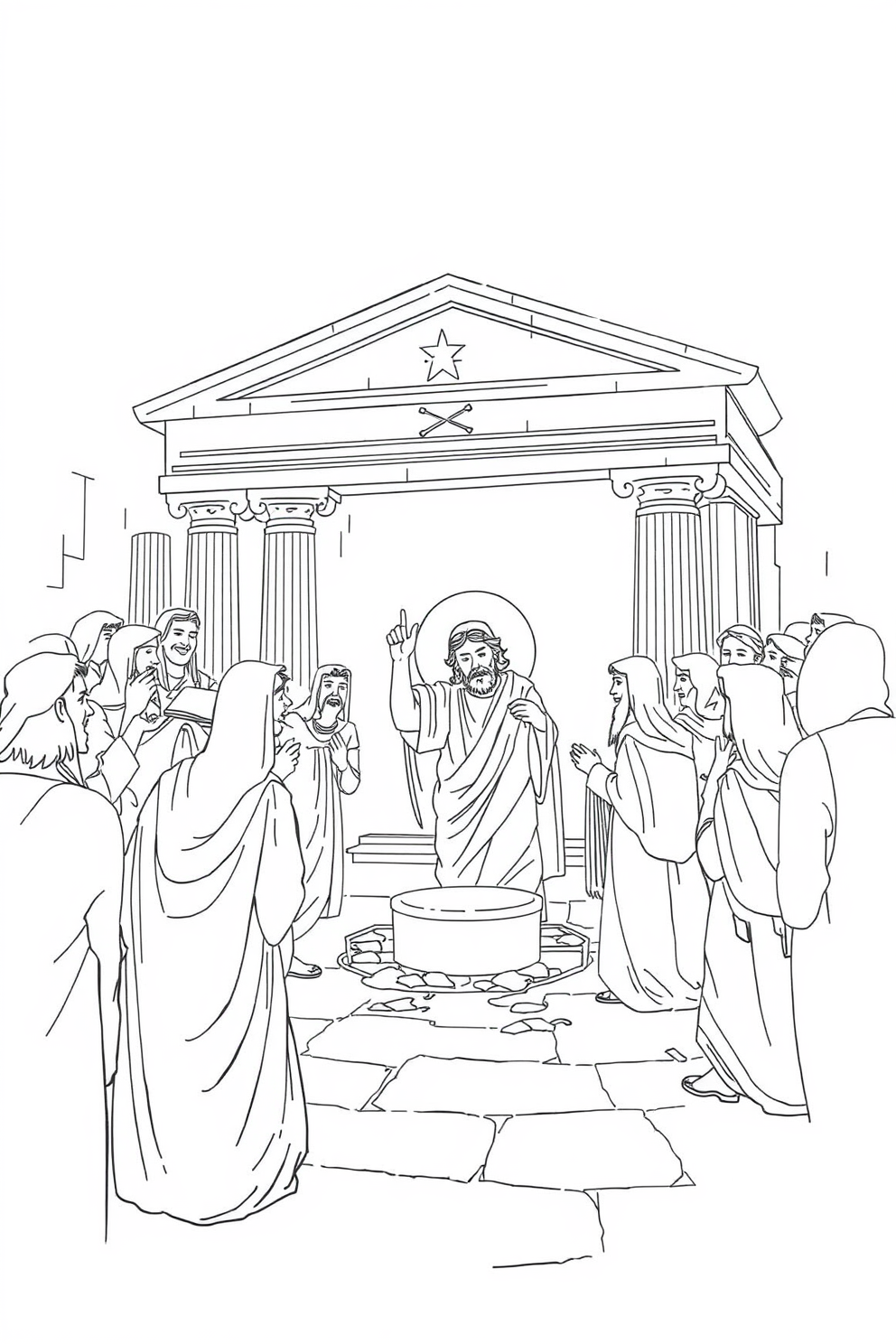 Jesus Cleanses the Temple Line Drawing