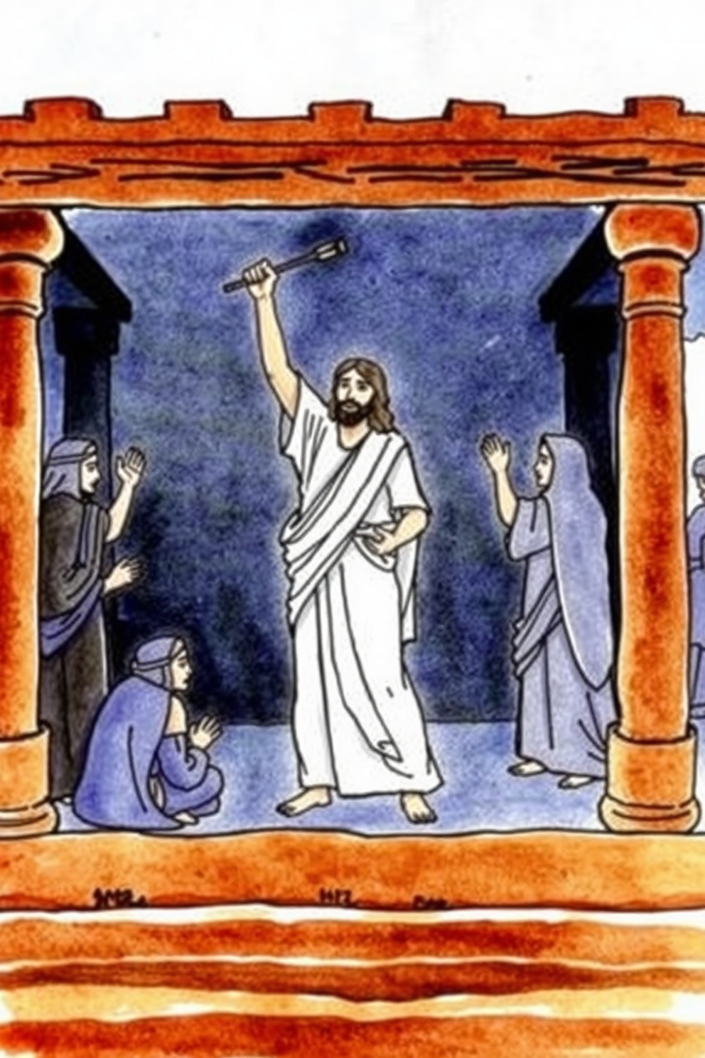 Jesus Cleanses the Temple Watercolor Drawing