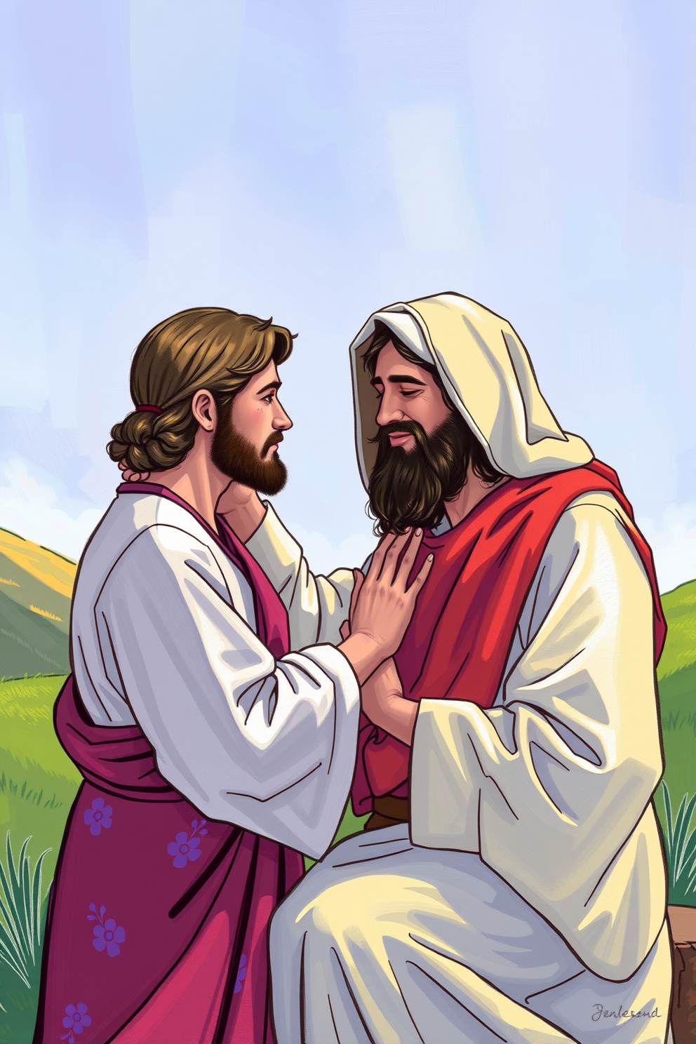Jesus Forgives Peter Colorful Scene